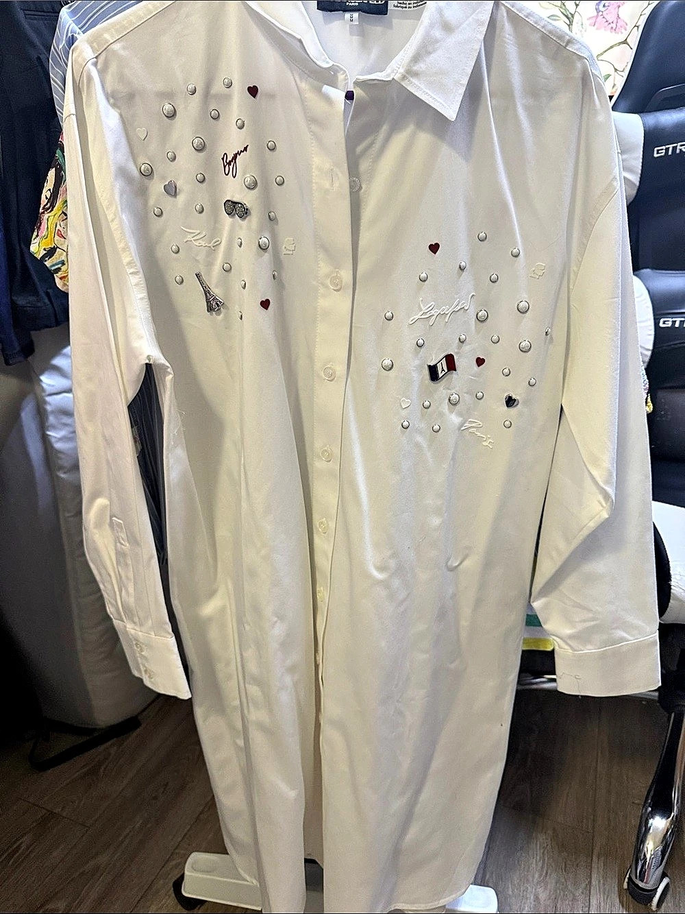 Karl Lagerfeld Paris Embellished Button Down Shirt Embellished White Button Down